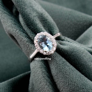 Aquamarine Ring, Oval Cut Aquamarine, Cluster Ring, Purpose Gift Ring, 925 Sterling Silver, Wedding Ring, Bridal Ring, March Birthstone