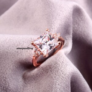 CZ Ring, Zircon Ring, CZ Zircon Ring, 925 Sterling Silver, Wedding Ring, April Birthstone, Square Cut Ring, Engagement Ring, Birthday Ring