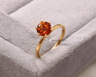 Citrine Ring, 925 Sterling Silver, Solitaire Ring, November Birthstone, Natural Citrine, Round Cut Citrine, Engagement Ring, Gift For Her