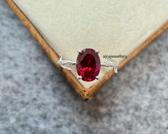 Oval Ruby Ring: 925 Sterling Silver July Birthstone Promise Ring
