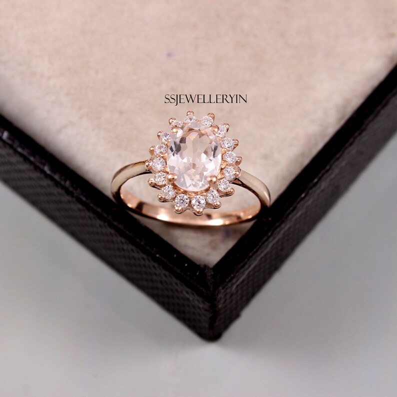 Oval Cut March Birthstone Morganite Ring Engagement Ring Wedding Ring Natural Morganite Vintage Ring Halo Ring Ring Zircon Ring
