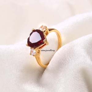 Red Ruby Ring, Statement Ring, Heart Cut Ruby, Beautiful Ring, Wedding Ring, 925 Sterling Silver, July Birthstone, Engagement Ring, Gift Her