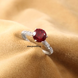 Ruby Ring, Zircon Ring, 925 Sterling Silver, July Birthstone, Ruby Jewelry, Round Cut Ruby, Vintage Ring, Engagement Ring, Anniversary Ring
