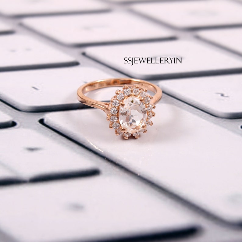 Oval Cut March Birthstone Morganite Ring Engagement Ring Wedding Ring Natural Morganite Vintage Ring Halo Ring Ring Zircon Ring