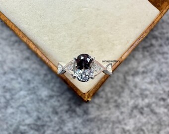 Oval Alexandrite Ring: June Birthstone, Sterling Silver & Zircon