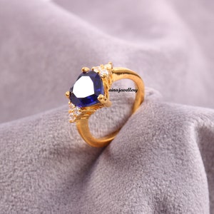 Blue Sapphire Ring, 925 Sterling Silver, Sapphire Jewelry, September Birthstone, 925 Sterling Silver, Three Stone Ring, Zircon Ring
