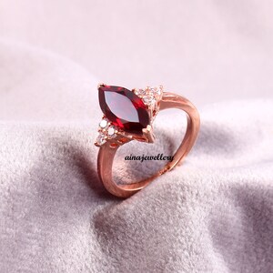 Marquise Ruby Ring: 925 Sterling Silver, Zircon Accent, Rosegold Plated