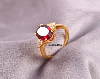 Ruby clusterring: 925 sterlingzilver, verguld