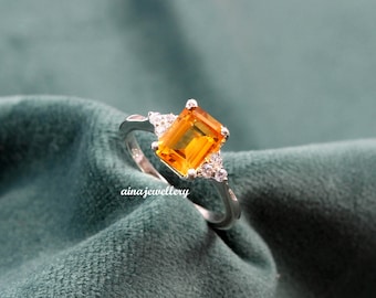 Citrine Ring, November Birthstone, 925 Sterling Silver, Wedding Ring, Engagement Ring, Stackable Ring, Natural Citrine, Anniversary Ring