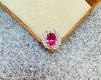 Pink Sapphire Halo Ring: Oval Cut, Rosegold Plated Sterling Silver