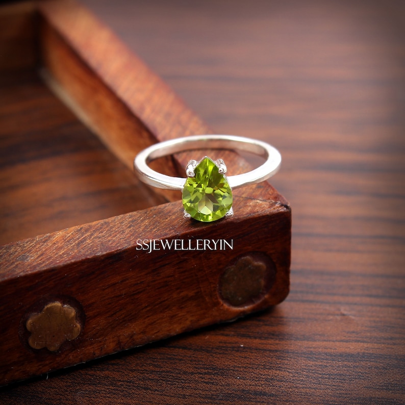 Pear Cut Ring Engagement Ring August Birthstone Gift Her Solitaire Ring Natural Gemstone Peridot Ring Peridot Gemstone Wedding Ring