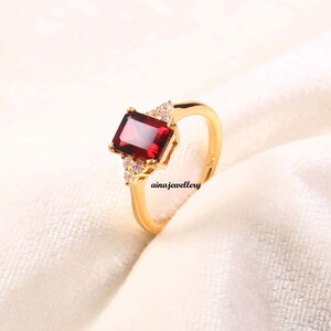 Natural Garnet, Three Stone Ring, Garnet Ring, 925 Sterling Silver, January Birthstone, Wedding Ring, Octagon Cut Garnet, Anniversary Ring
