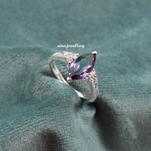 Alexandrite Ring, Marquise Shape Ring, Best Quality Alexandrite, Birthstone Jewelry, Zircon Ring, Wedding Ring, June Birthstone, Gift Her