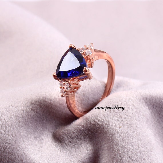 Bague saphir bleu bague zircon bague trois pierres argent sterling 925 bijoux en saphir saphir taille brillant pierre de naissance de septembre Etsy France