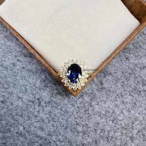 Sapphire Ring, Oval Cut Sapphire, 925 Sterling Silver, Blue Sapphire, Promise Ring, Wedding Ring, Halo Ring, Engagement Ring, Silver Jewelry