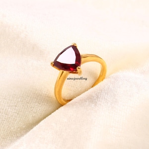 Red Ruby Ring, Solitaire Ring, Trillion Cut Ring, Ruby Jewelry, July Birthstone, Vintage Ring, Engagement Ring, Statement Ring, Wedding Ring