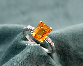 Vintage Sterling Silver Citrine Solitaire Ring Size 5 - Etsy