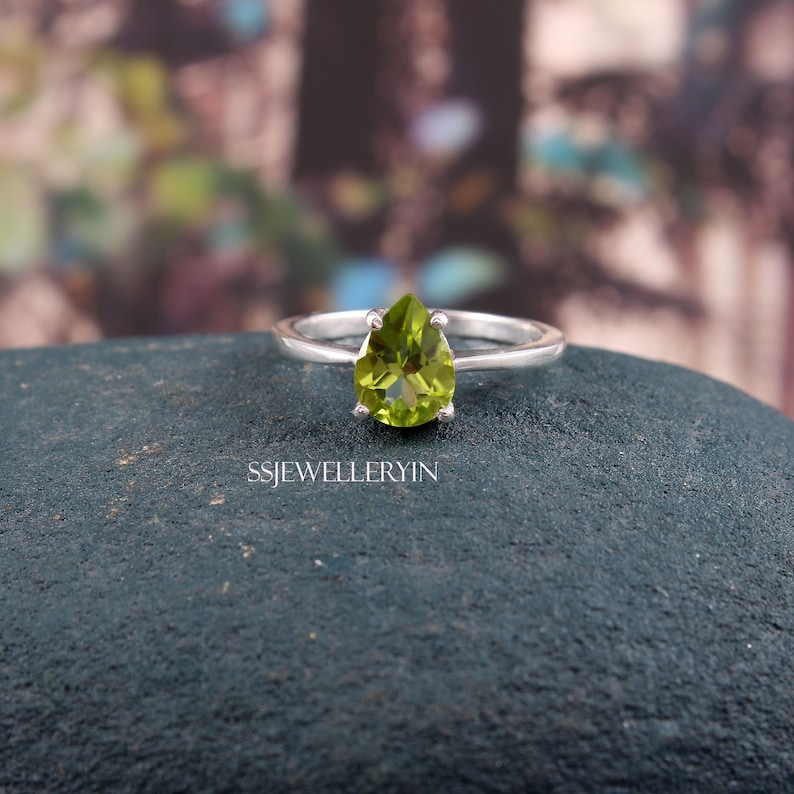 Pear Cut Ring Engagement Ring August Birthstone Gift Her Solitaire Ring Natural Gemstone Peridot Ring Peridot Gemstone Wedding Ring