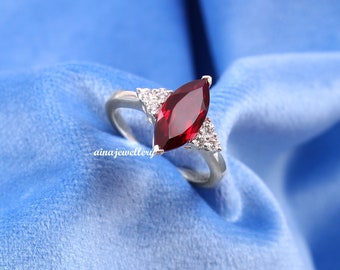 Marquise Ruby Ring: 925 Sterling Silver, July Birthstone