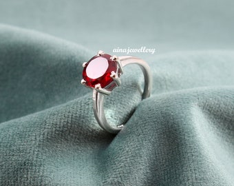Handmade 5 Carat Lab Ruby Ring: 925 Sterling Silver Solitaire