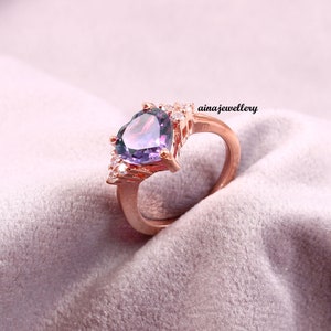 Alexandrite Ring, Alexandrite Jewelry, 925 Sterling Silver, Heart Cut Ring, June Birthstone, Three Stone Ring, Zircon Ring, Anniversary Ring