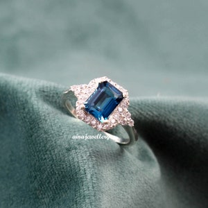 London Blue Topaz, Silver Jewelry, Wedding Ring, Statement Ring, 925 Sterling Silver, Vintage Ring, Blue Topaz Ring, Engagement Ring