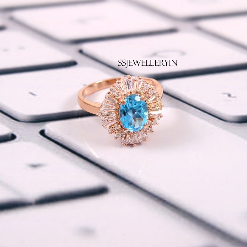 Natural Topaz Engagement Ring Zircon Ring Wedding Ring Topaz Ring Oval Cut Swiss Blue Topaz Heavy Ring Topaz Gemstone 6x8mm Ring