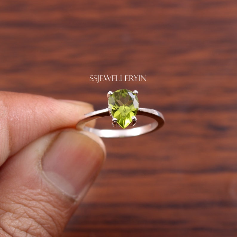 Pear Cut Ring Engagement Ring August Birthstone Gift Her Solitaire Ring Natural Gemstone Peridot Ring Peridot Gemstone Wedding Ring