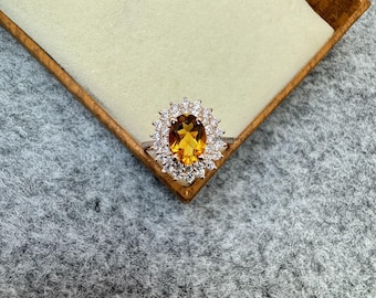 Natural Citrine, Halo Ring, Citrine Ring, November Birthstone, 925 Sterling Silver, Oval Cut Citrine, Steller Ring, High Finishing Ring