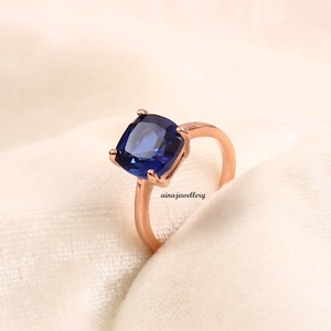 Blue Sapphire, Sapphire Ring, 925 Sterling Silver, Sapphire Jewelry, September Birthstone, Solitaire Ring, Purpose Ring, Cushion Cut Ring