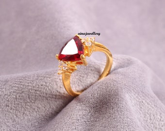 Trillion Cut Ruby Ring: Gold Plated Sterling Silver, July Birthstone