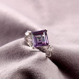 Anillo de compromiso de alejandrita, anillo de plata vintage, anillo de plata de ley 925, anillo de boda, piedra de nacimiento de junio, anillo llamativo, anillo nupcial