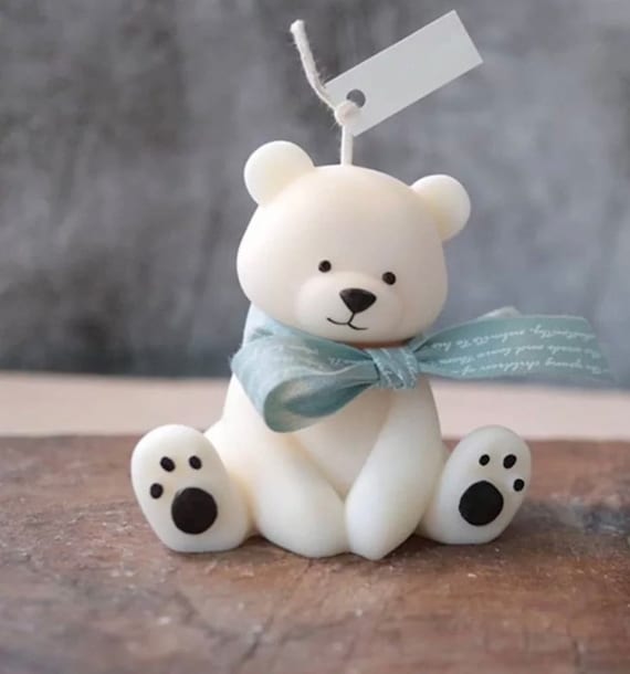 Large Teddy Bear Candle, Baby Shower Favor , Scented Bear Candle