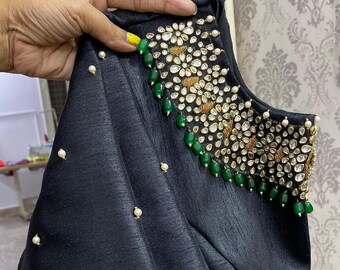 Hand worked Black Jewel Neck Blouse