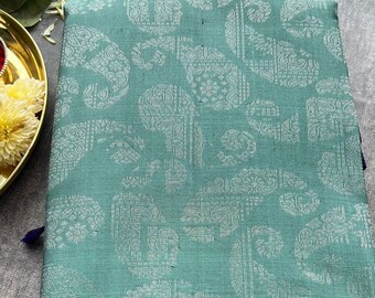 Threadslabel Tiffany azul kanjivaram saree de seda macia com blusa
