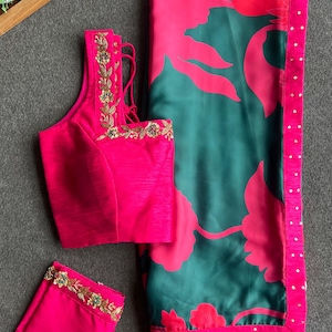 Peacock pink & green saree with pink handwork blouse