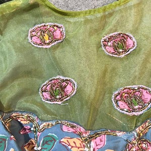 Green soft organza saree with cotton handwork blouse image 5