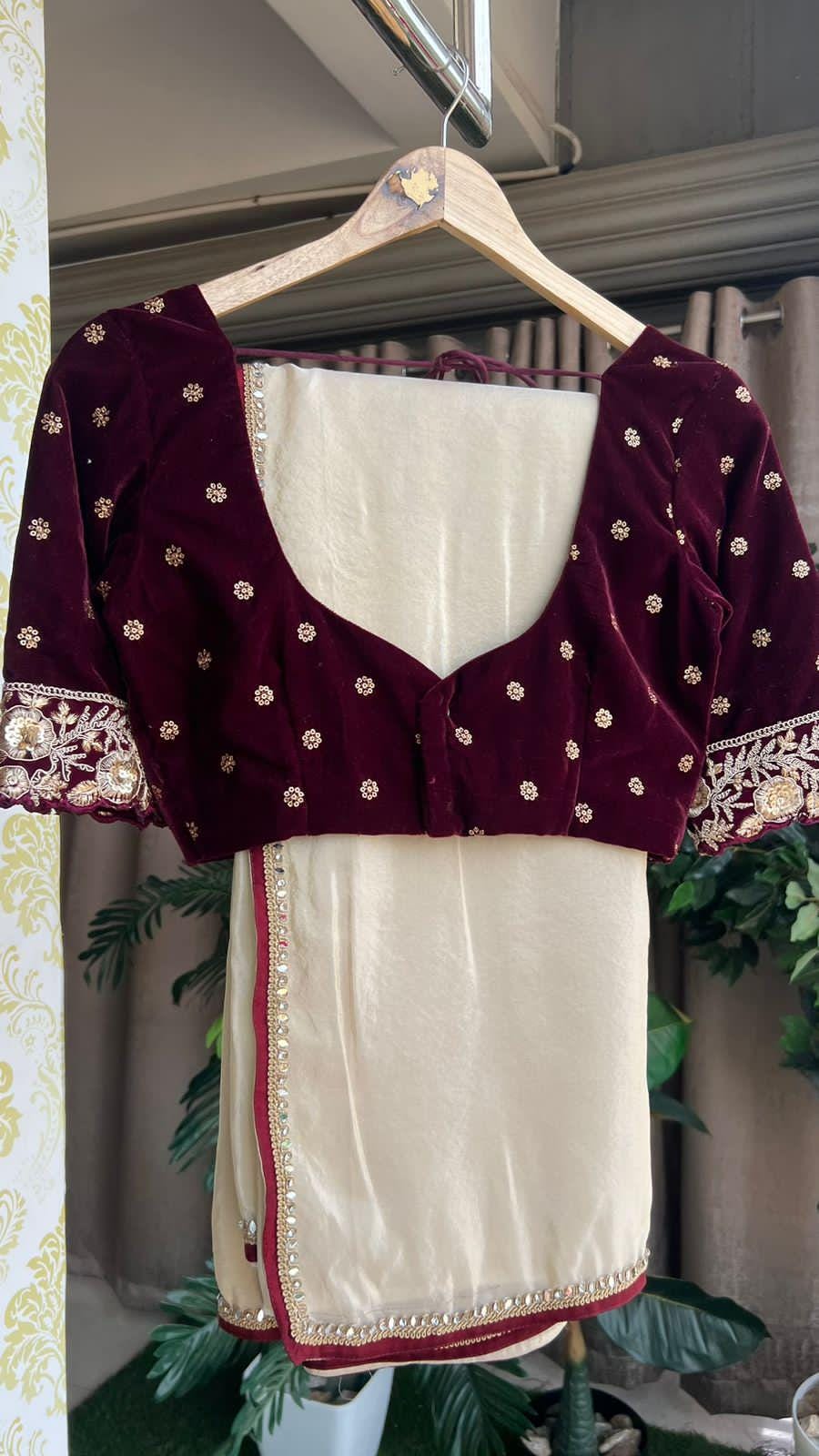 Shiny Red Colour Embroidery Tissue Saree With Embroidery Blouse