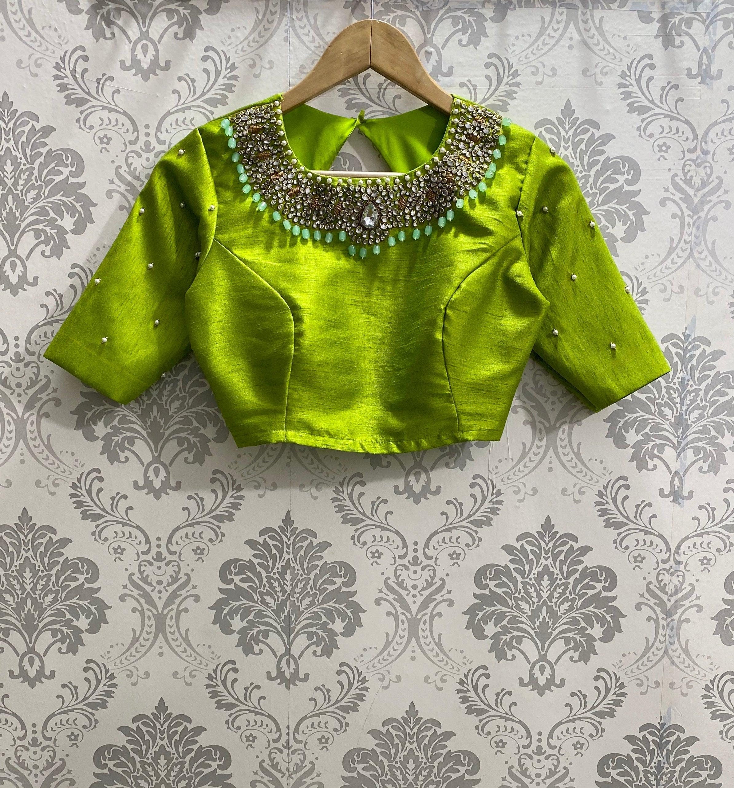 Hand Worked Parrot Green Jewel Neck Blouse - Etsy
