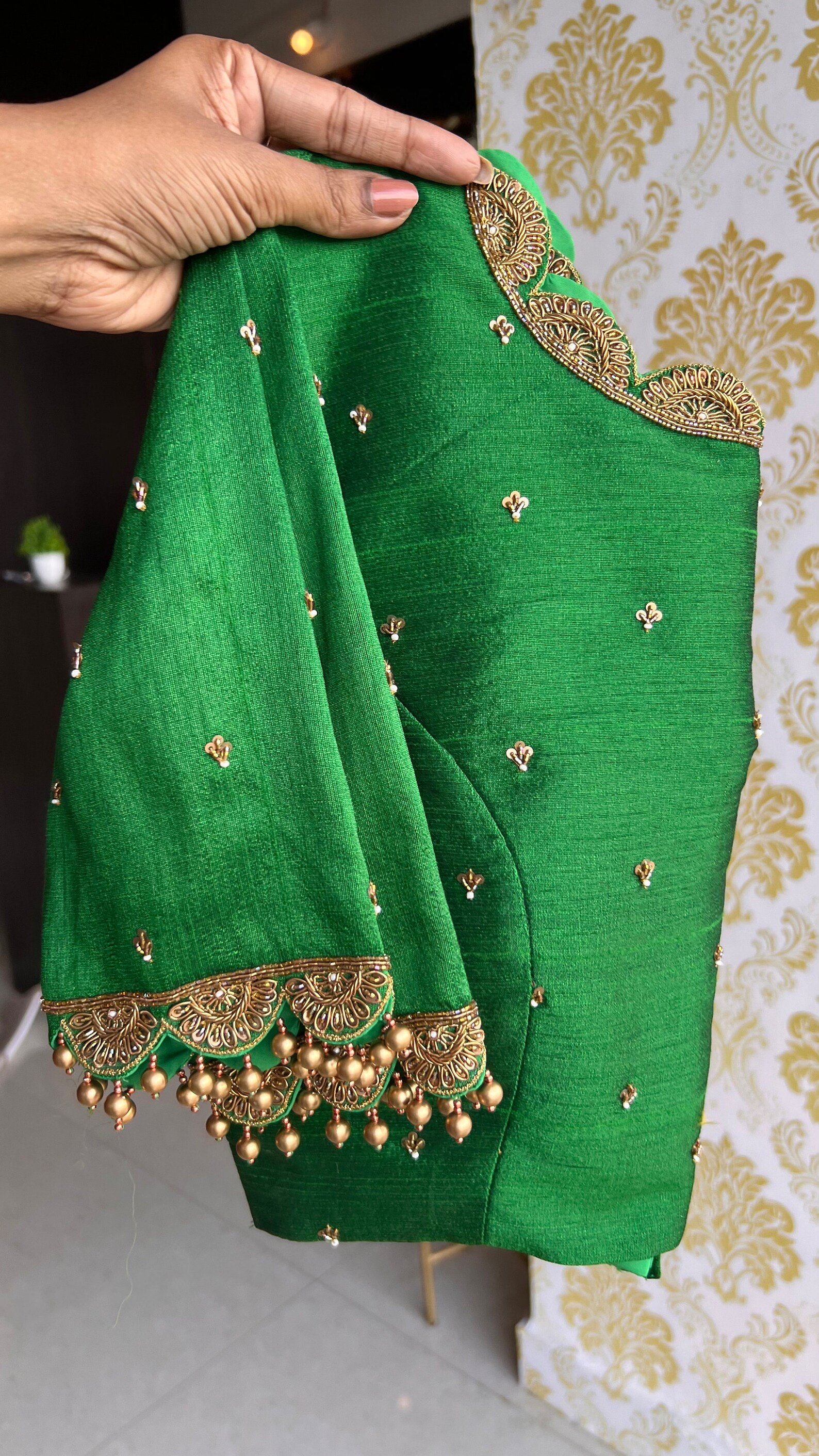 Green Embroidery On Silk Crape main image 1