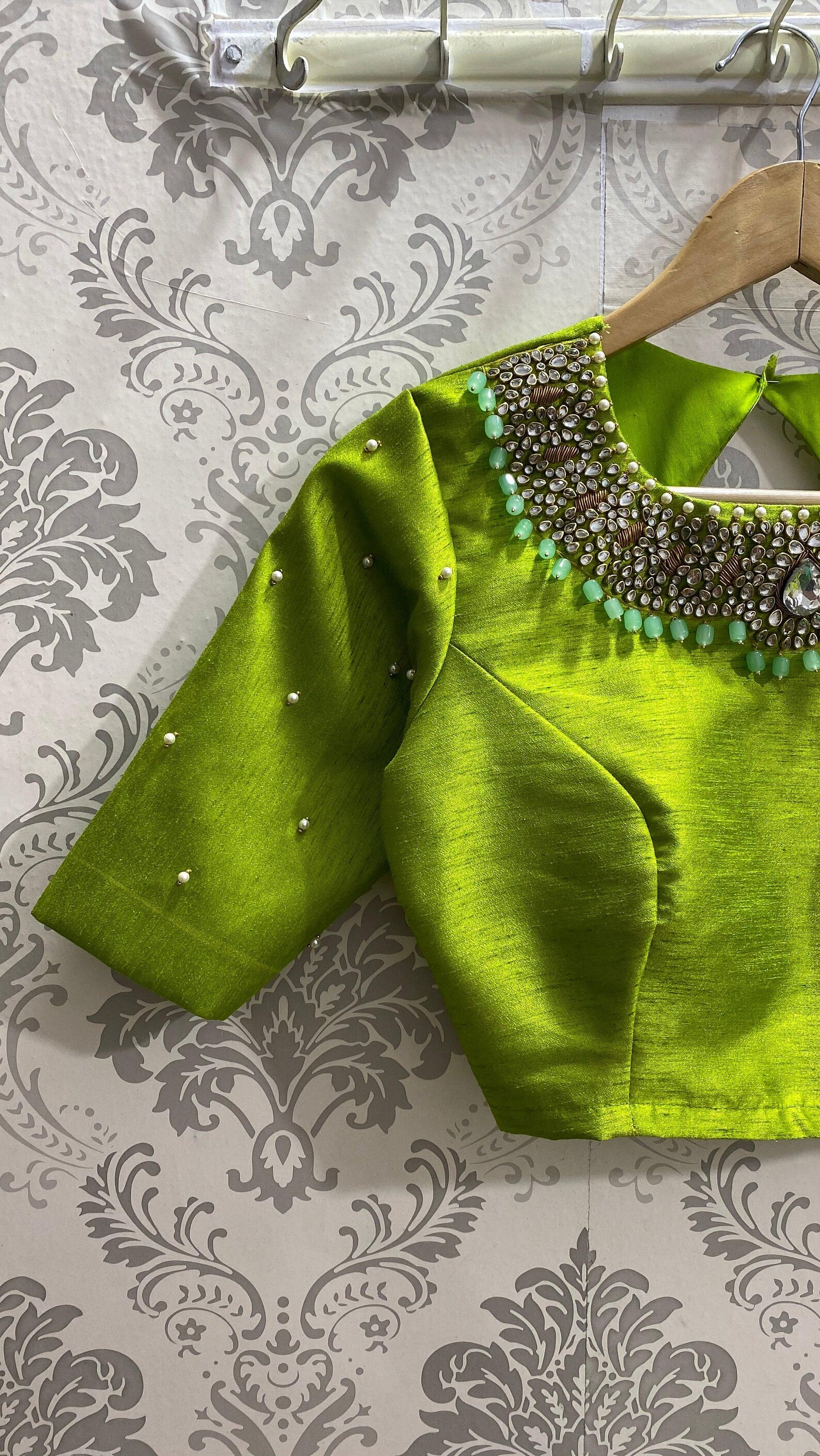 Hand Worked Parrot Green Jewel Neck Blouse - Etsy