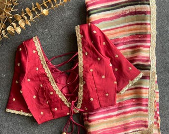 Rainbow chiffon saree with maroon hand made blouse