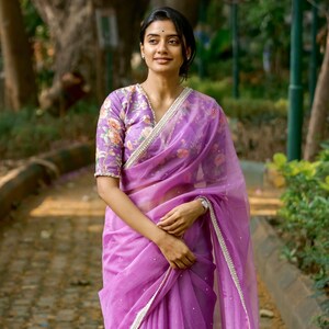 Lavendar Semi Silk Saree with Hand Work blouse combo main image 1