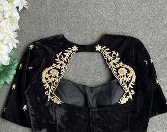 Black velvet heavy hand work blouse