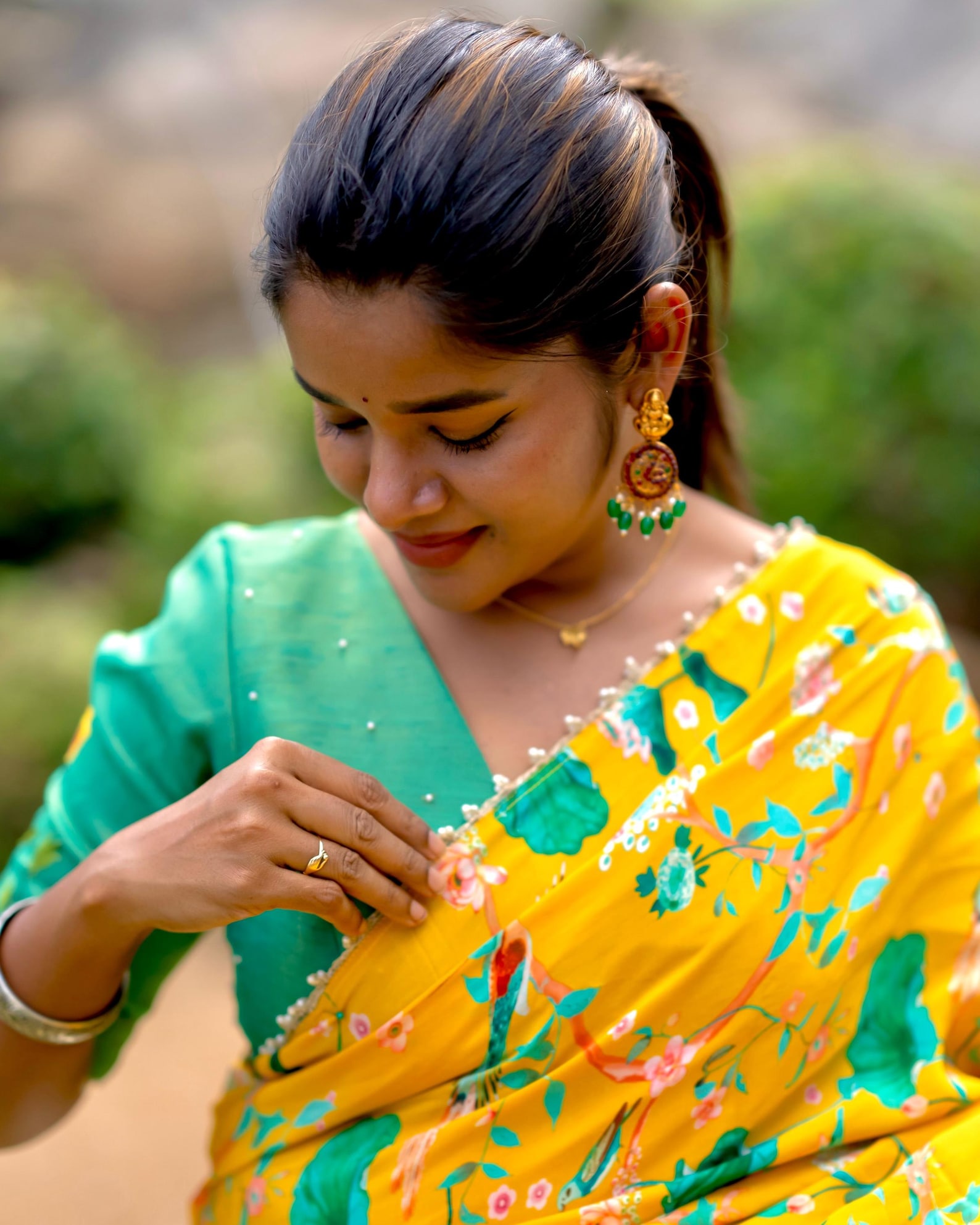Yellow Cloud with Hand Beaded Saree with Beaded Blouse Fabric