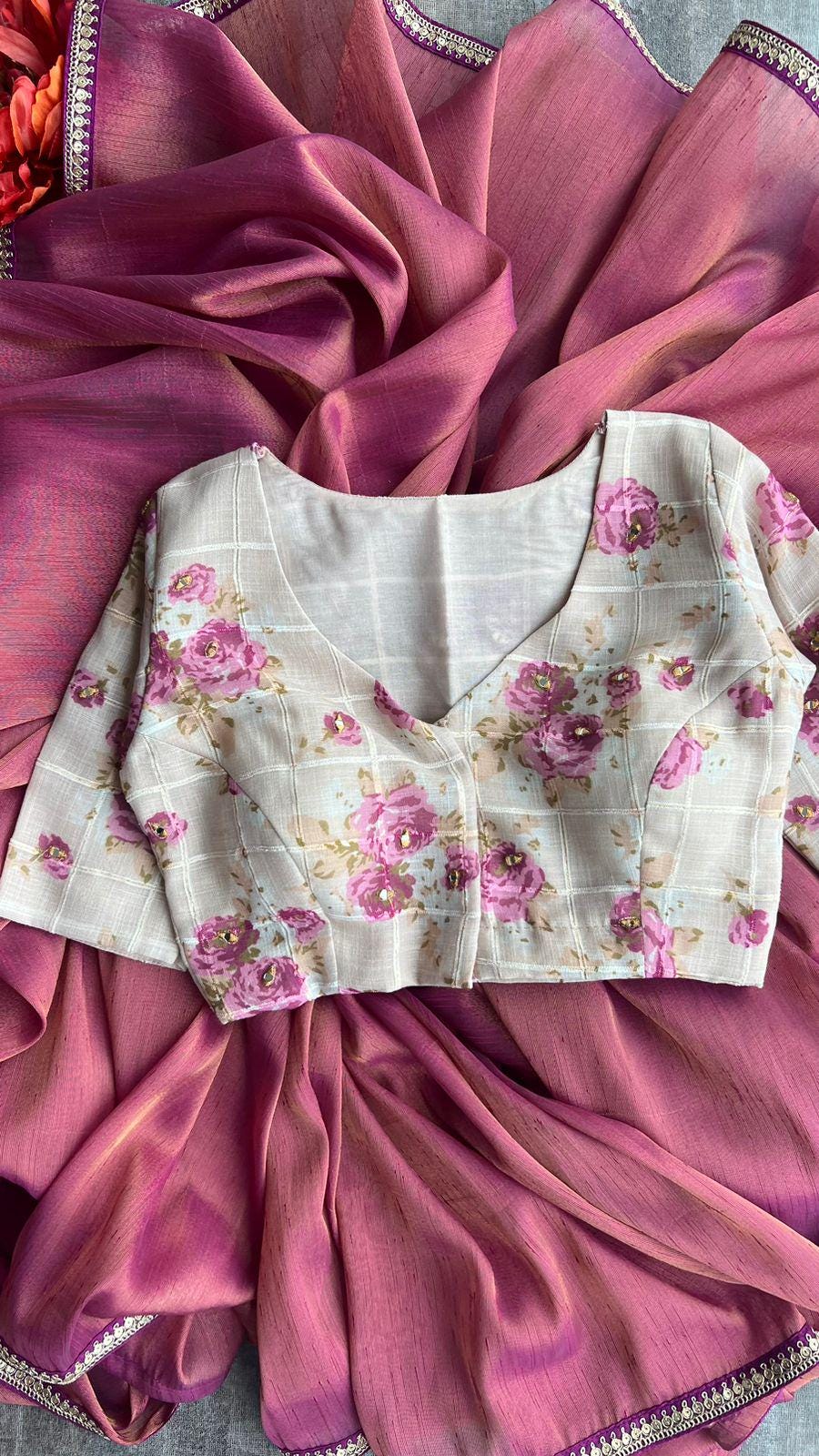 Pink Printed Tissue Saree main image 0