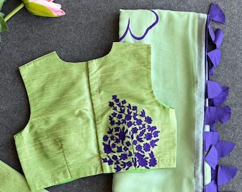 Pista green soft organza saree with embroidery blouse