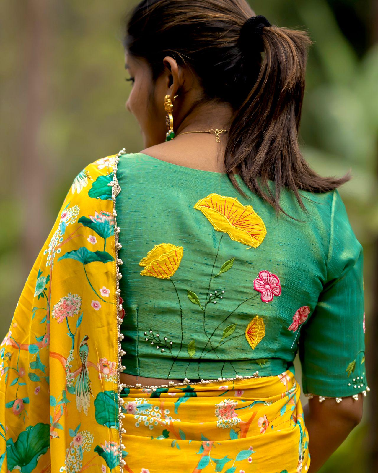 Yellow Green Saree - Etsy Canada