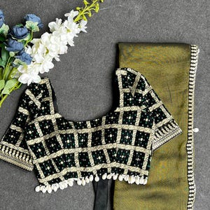 Black & Gold Tissue Saree With Banarasi Blouse - Etsy