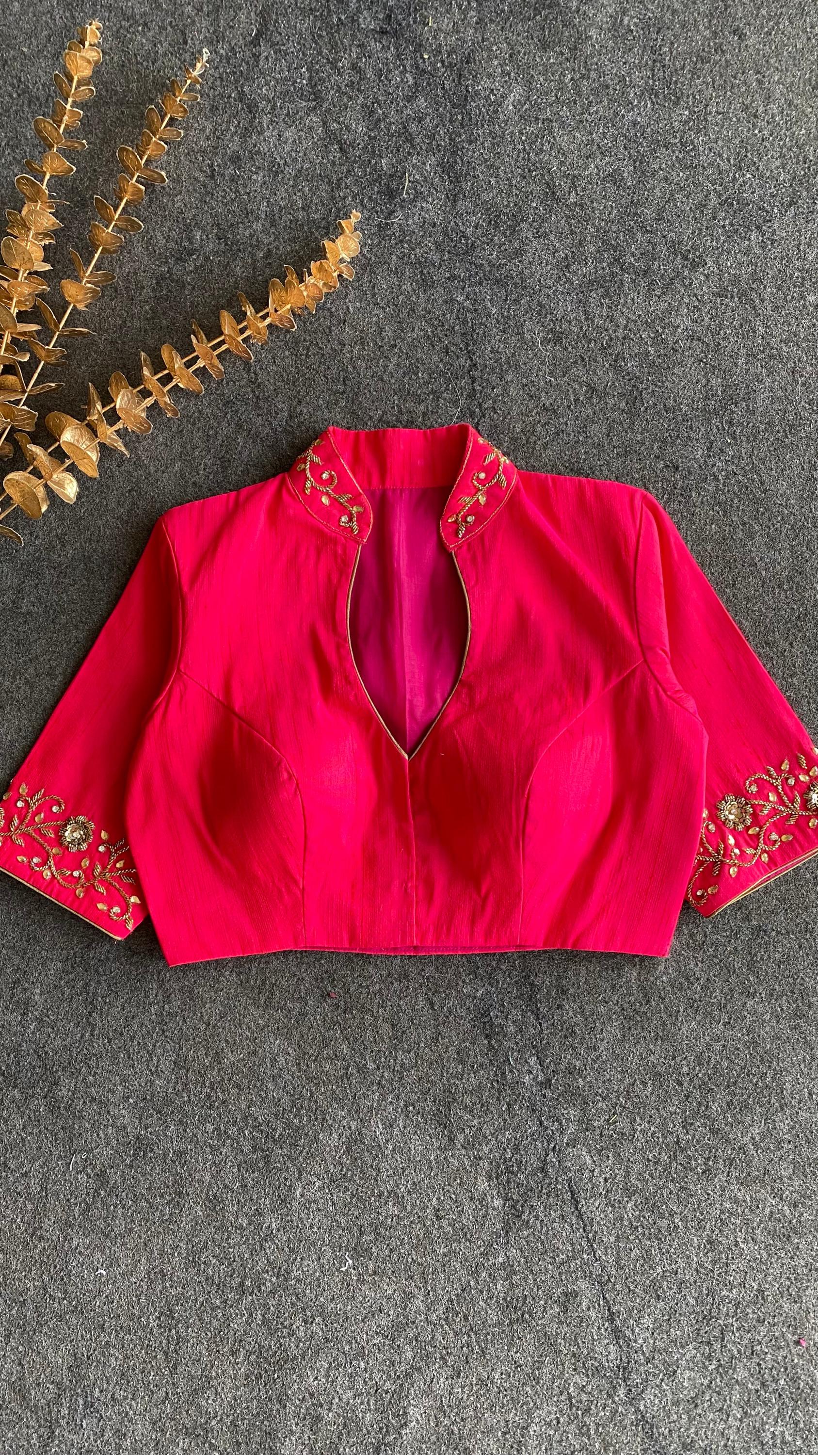 Pink Silk Collar & Sleeves Hand Worked Blouse - Etsy Canada
